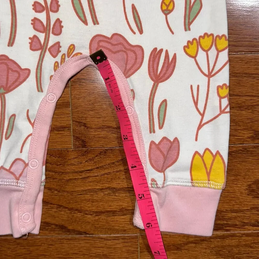 M+A Monica + Andy Pink Floral Organic Cotton Long Sleeve Ruffle Romper Size 3-6M